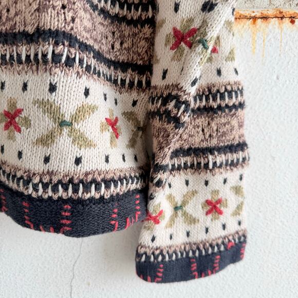 Vtg Sweater Fair Isle Floral Nordic Knit Womens XL Cottagecore Cozy Pullover - Picture 4 of 7